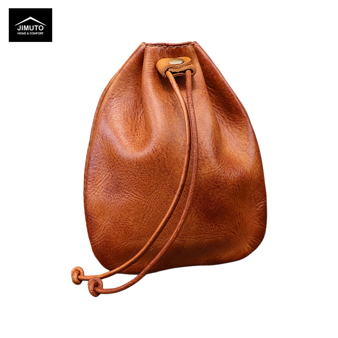 Retro Top-Grain Cowhide Drawstring Bag | Leather Clutch | Luxury