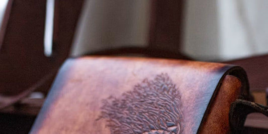 a leather bag on a desk