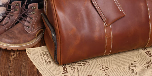 a pair of shoes and a leather bag