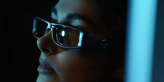a women wearing a pair of smart glasses