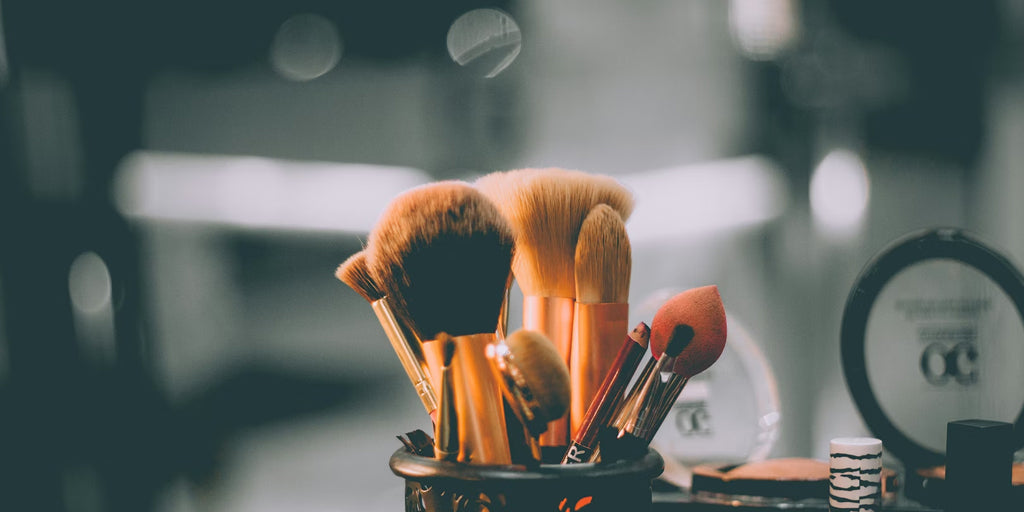 cosmetic brushes on a desk