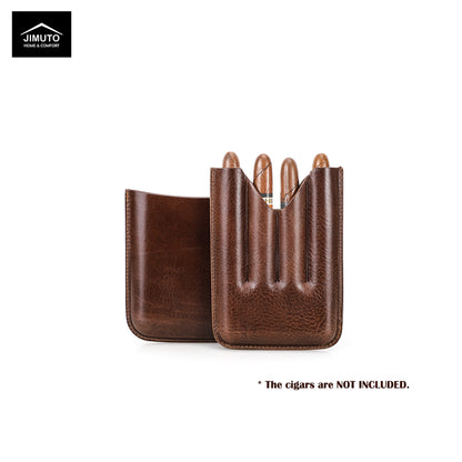 Brown leather cigar case with cigars on a white background, featuring the Jimuto brand.