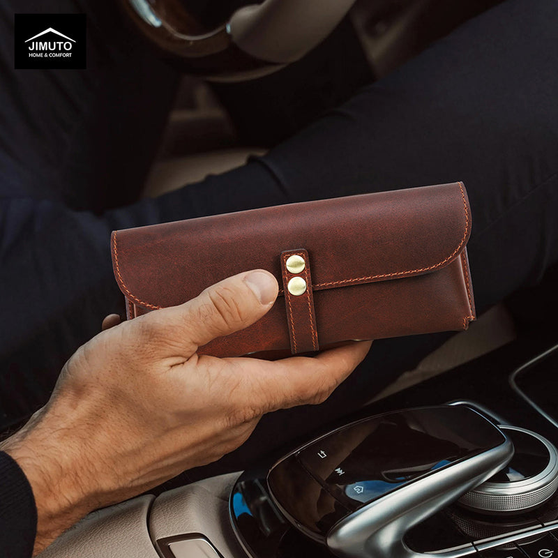 Classic Cowhide Leather Sunglasses Case | Slim Flip-Top Elegance | JIMUTO JEC-GS