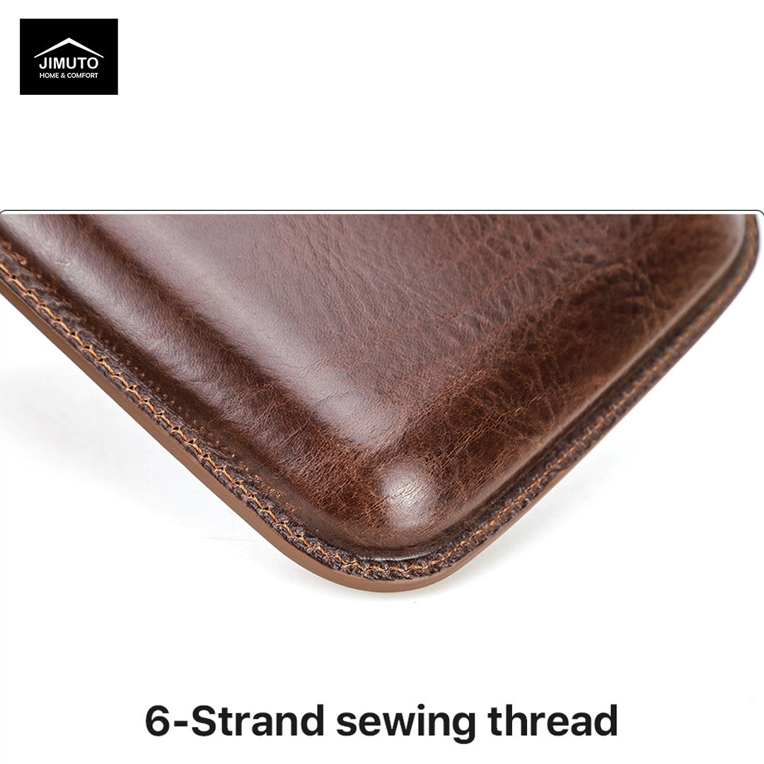 Brown leather travel cigar case with 6-strand sewing thread on a white background, featuring the JIMUTO brand.