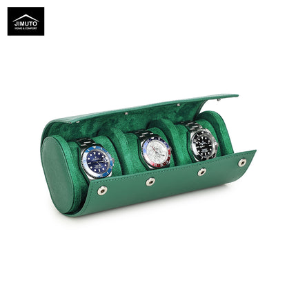 Green watch case with four watches inside on a white background, featuring the JIMUTO brand.