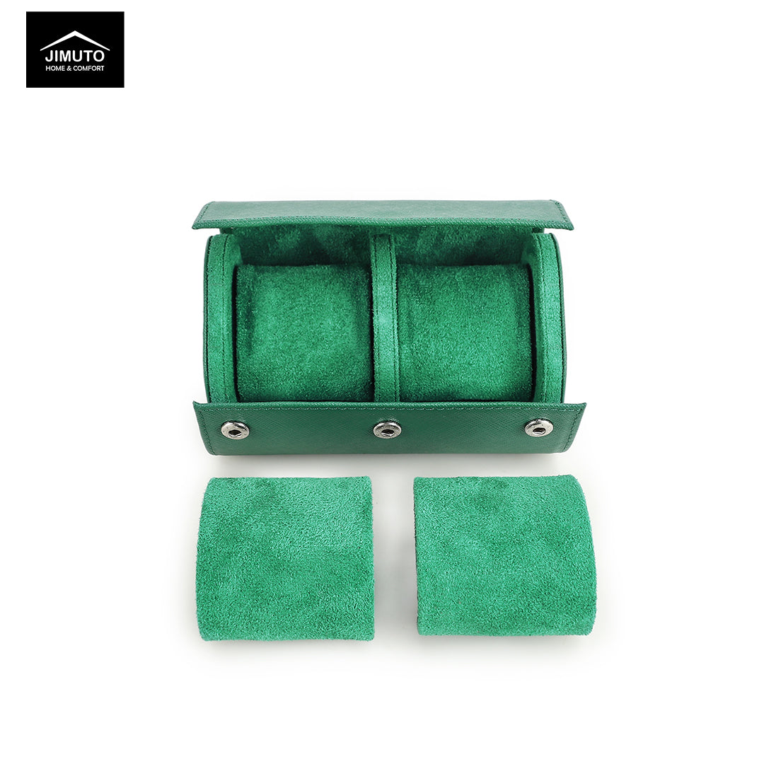 Green Saffiano watch rolls with a green box on a white background, featuring the JIMUTO brand.