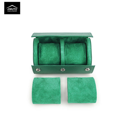 Green Saffiano watch rolls with a green box on a white background, featuring the JIMUTO brand.