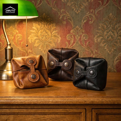 Vintage Top-Grain Leather Pleated Storage Pouch JIMUTO GCN