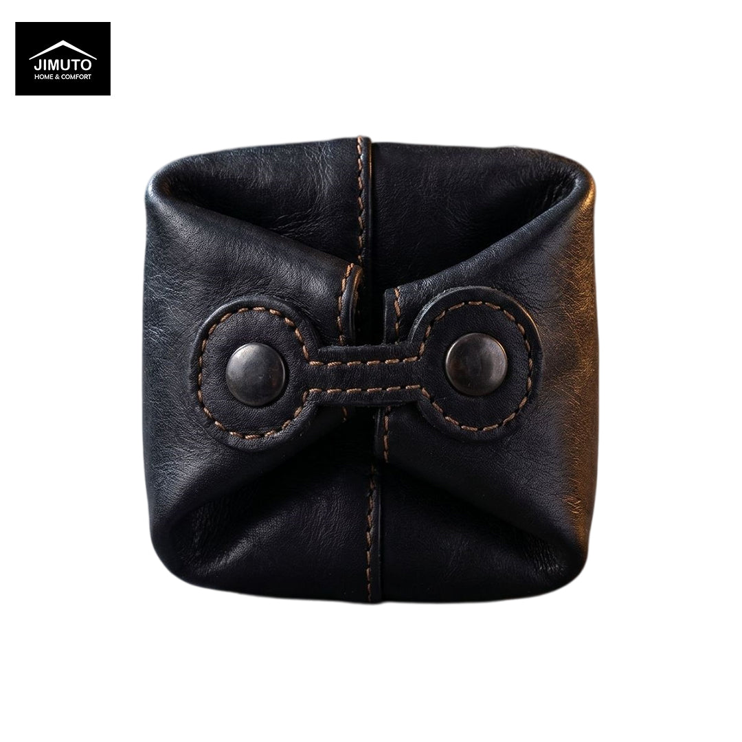 Vintage Top-Grain Leather Pleated Storage Pouch JIMUTO GCN