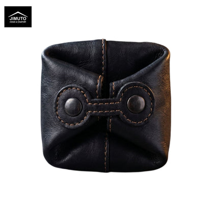 Vintage Top-Grain Leather Pleated Storage Pouch JIMUTO GCN