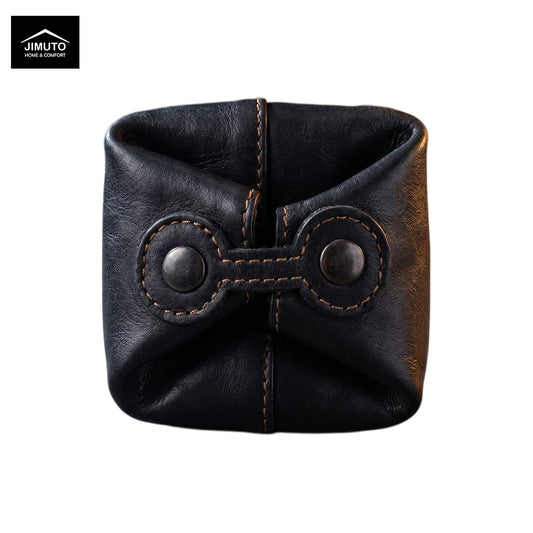 Vintage Top-Grain Leather Pleated Storage Pouch JIMUTO GCN