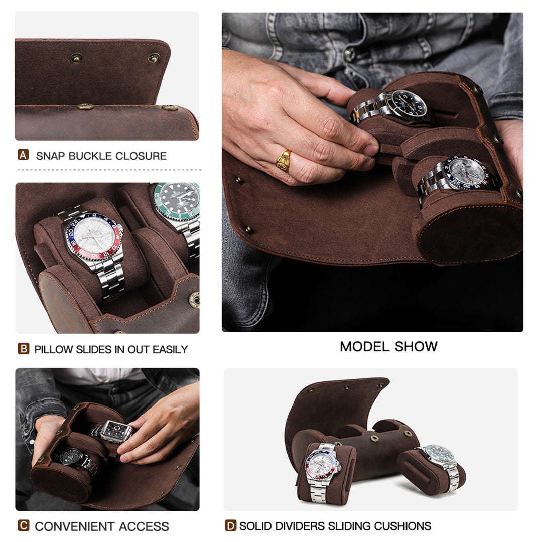 Handcrafted Crazy Horse Leather Double Watch Case| Unisex| JIMUTO JW-CB