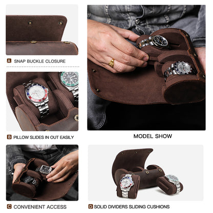 Handcrafted Crazy Horse Leather Double Watch Case| Unisex| JIMUTO JW-CB