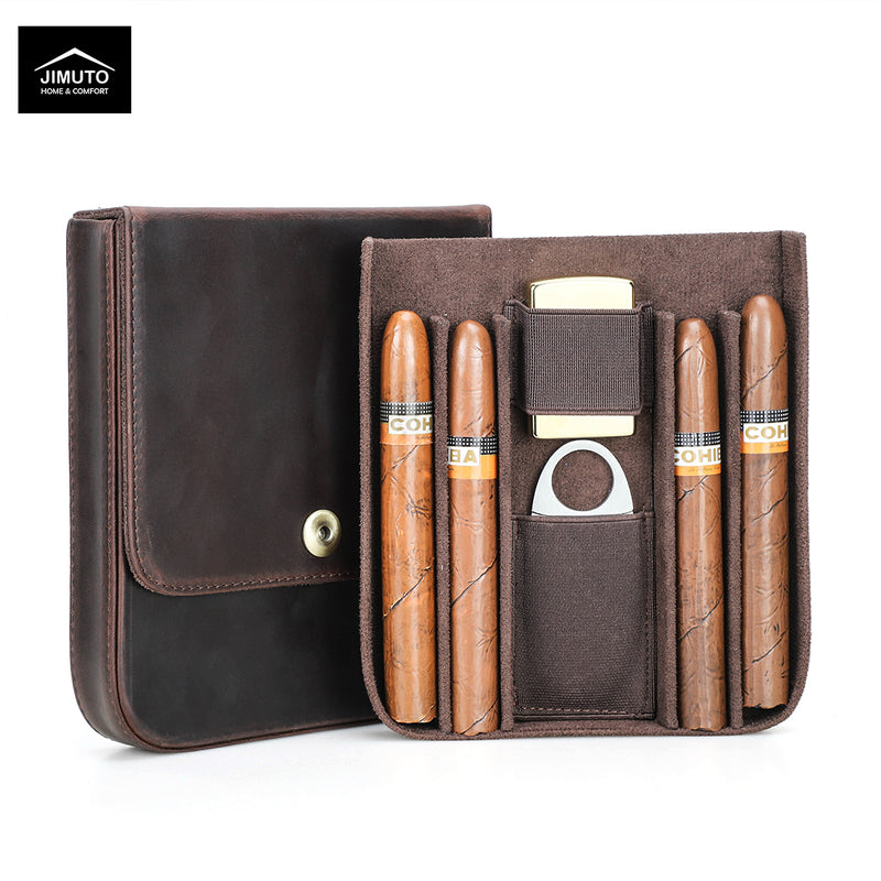 Handcrafted Vintage Crazy Horse Leather 4-Slot Cigar Case and Accessory Storage Box | Unisex | JIMUTO TCC-YM