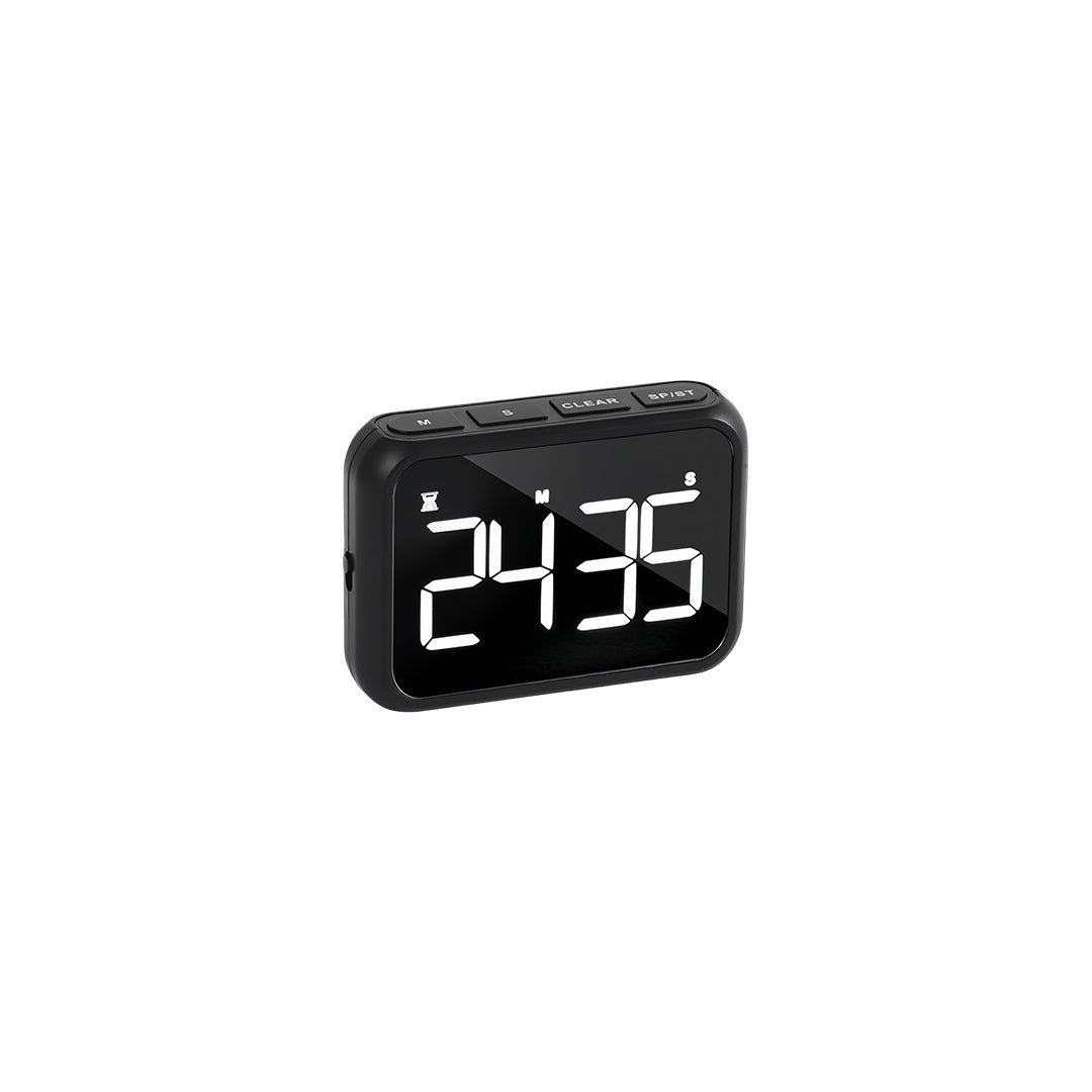 black large digital timer with its front facing up